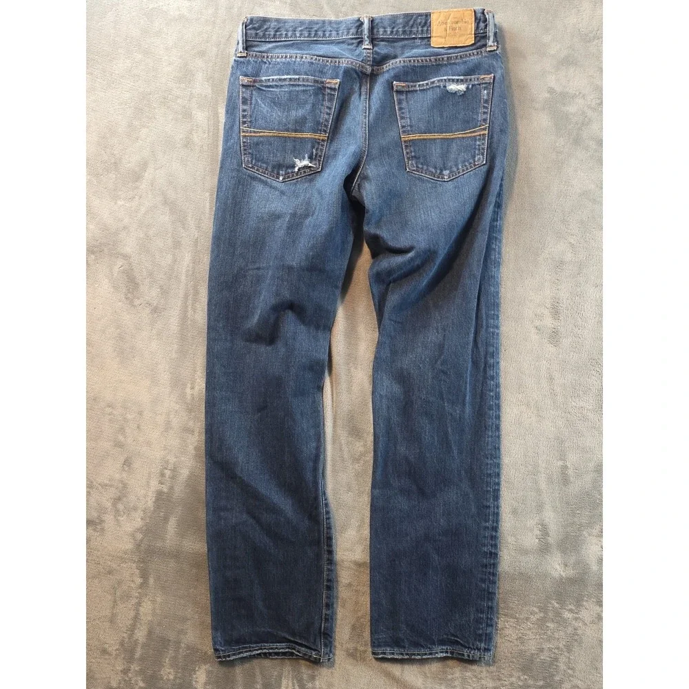 Abercrombie Fitch Button Fly Mens Jeans Size 33x32 MSR (34×33) Dark Blue‎
